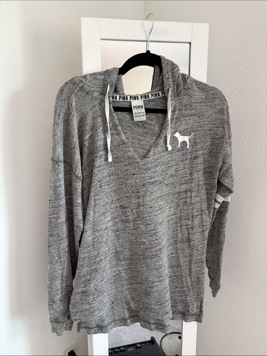 PINK Victoria's Secret Sweaters - PINK Victoria's Secret Gray V-Neck Hoodie Sweater